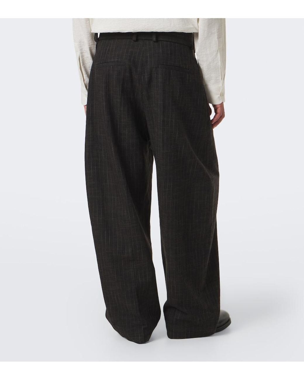 Studio Nicholson Black Checked Cotton And Wool-Blend Wide-Leg Pants for men