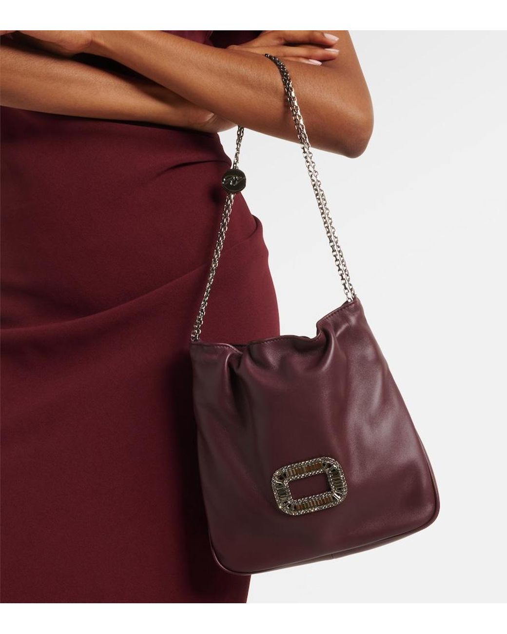 Roger Vivier White Pilgrim Mini Leather Bucket Bag
