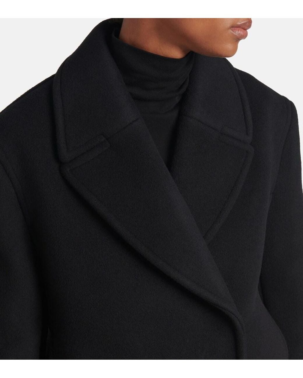 Totême  Black Cropped Wool-Blend Peacoat