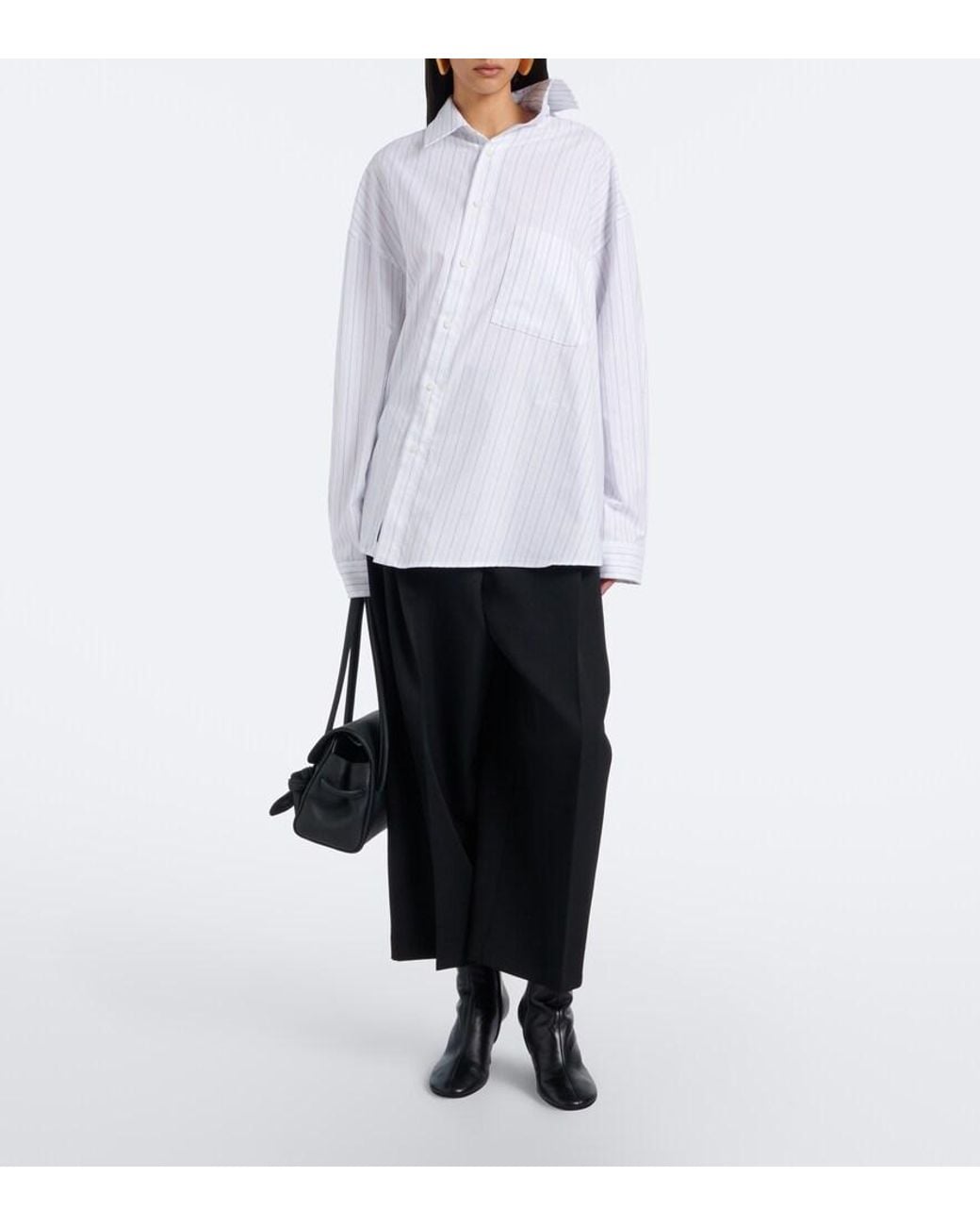 Jacquemus White Cuadro Asymmetric Striped Cotton Shirt