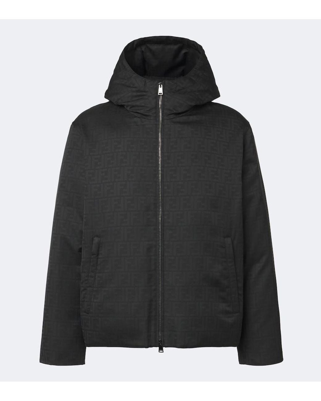 Fendi Black Ff Zucca Hooded Down Jacket for men