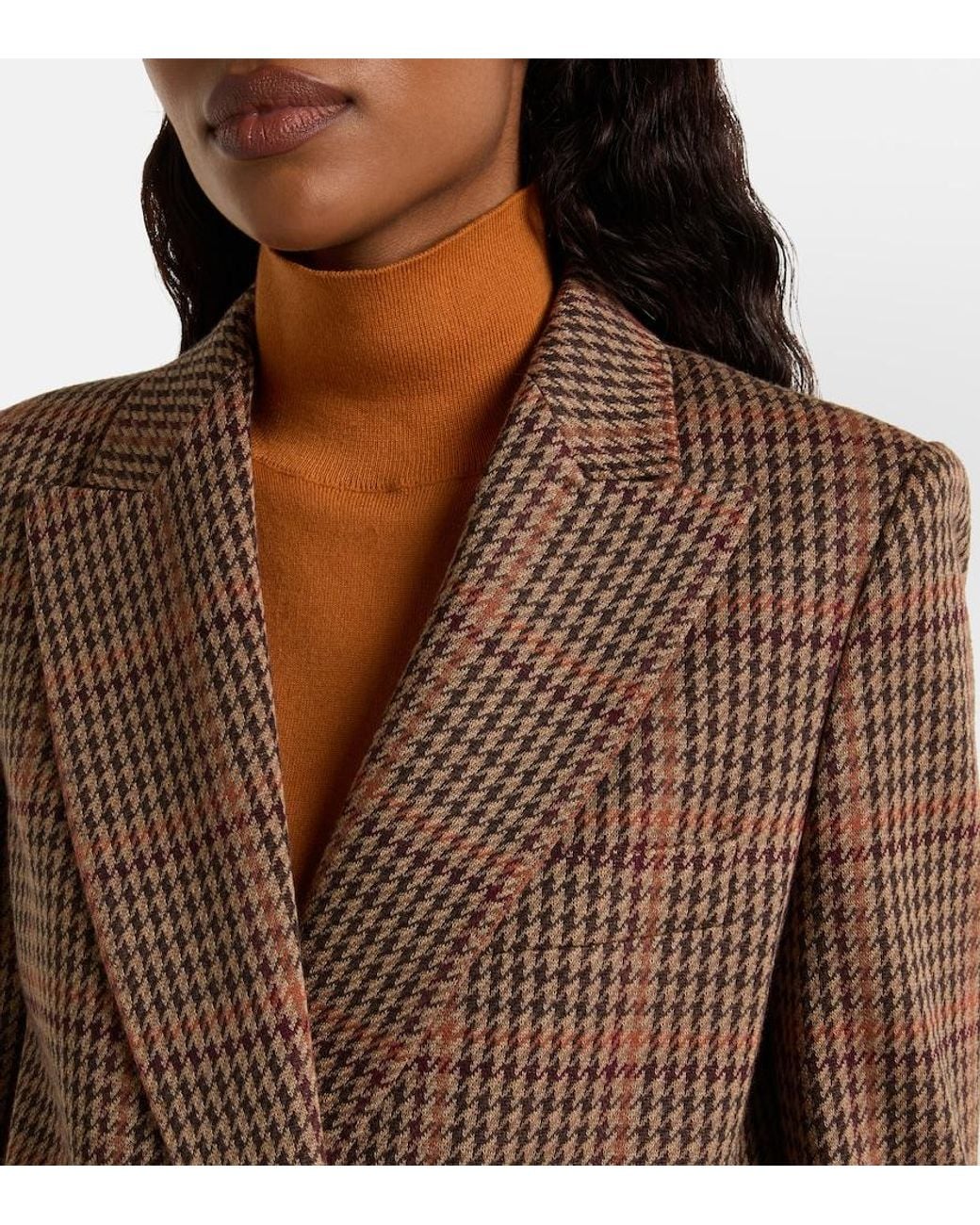 Max Mara Brown Guelfo Checked Wool And Cotton Blazer