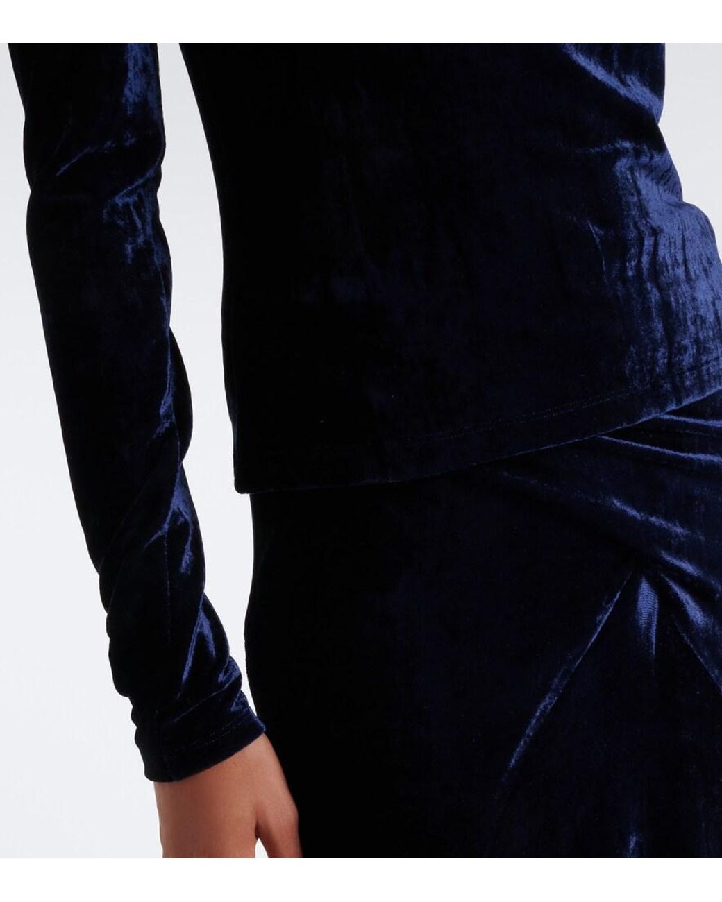 Rabanne Blue Embellished Gathered Velvet Top