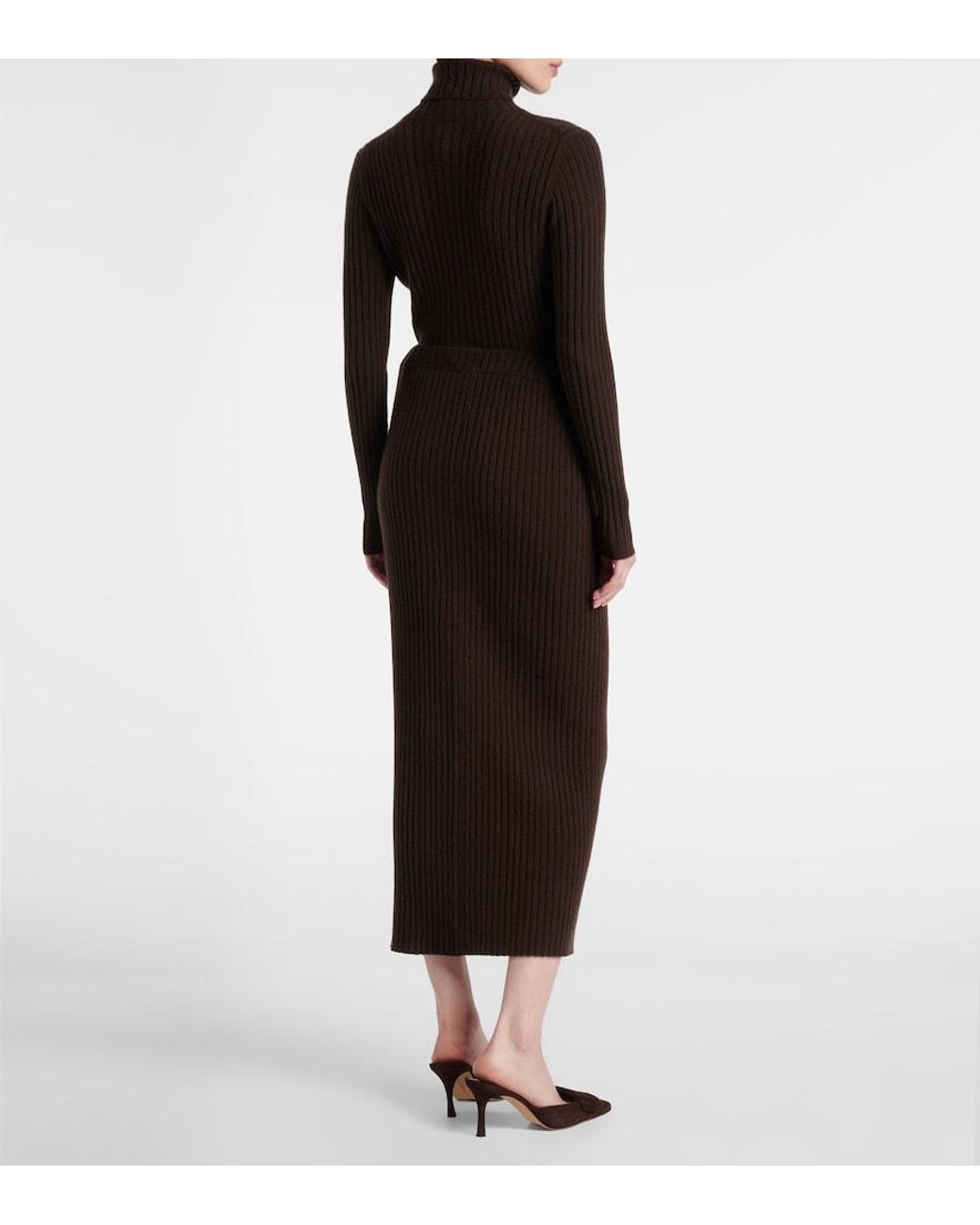 Jardin Des Orangers Brown Ribbed-Knit Cashmere Maxi Skirt