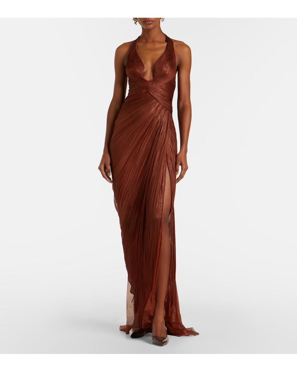 Maria Lucia Hohan Red Milagros Halterneck Silk Muslin Gown