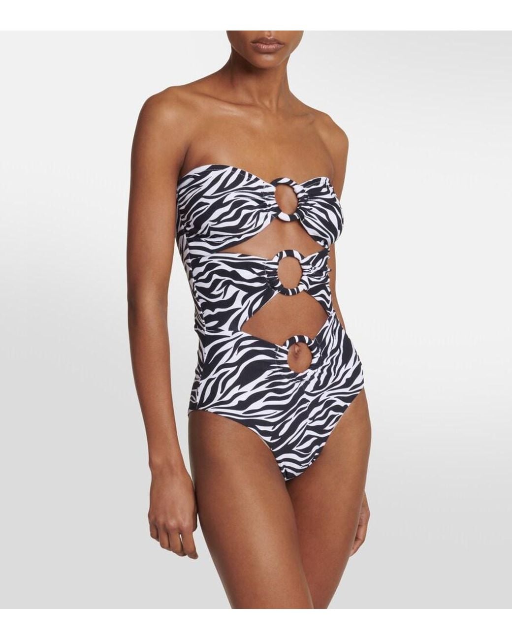 Alexandra Miro White Anya Zebra-Print Cutout Swimsuit