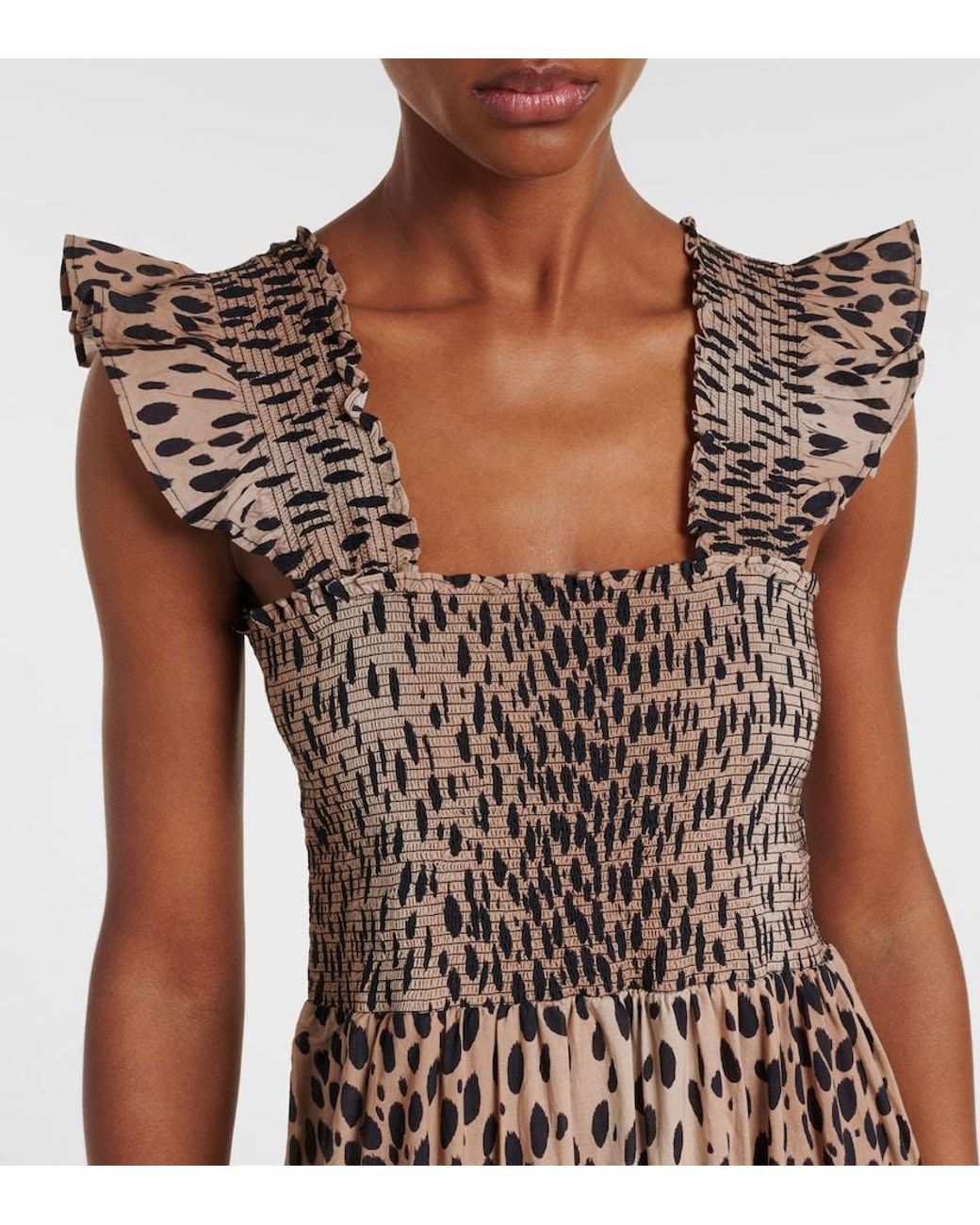 Rixo Brown Tiered Leopard-Print Cotton Maxi Dress