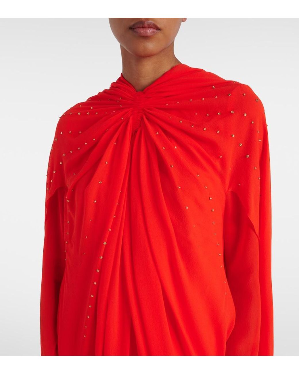 givenchy red cape dress Sliced long dress in satin with cape in - lipstick pink - BWN00G16EB-669