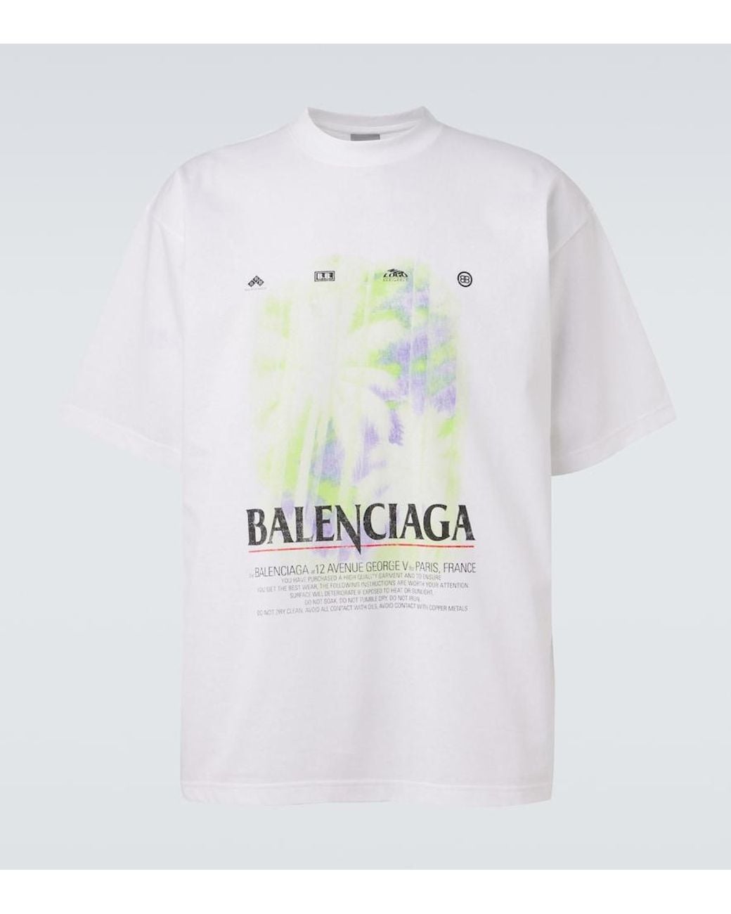 Balenciaga White Printed Cotton Jersey T-Shirt for men