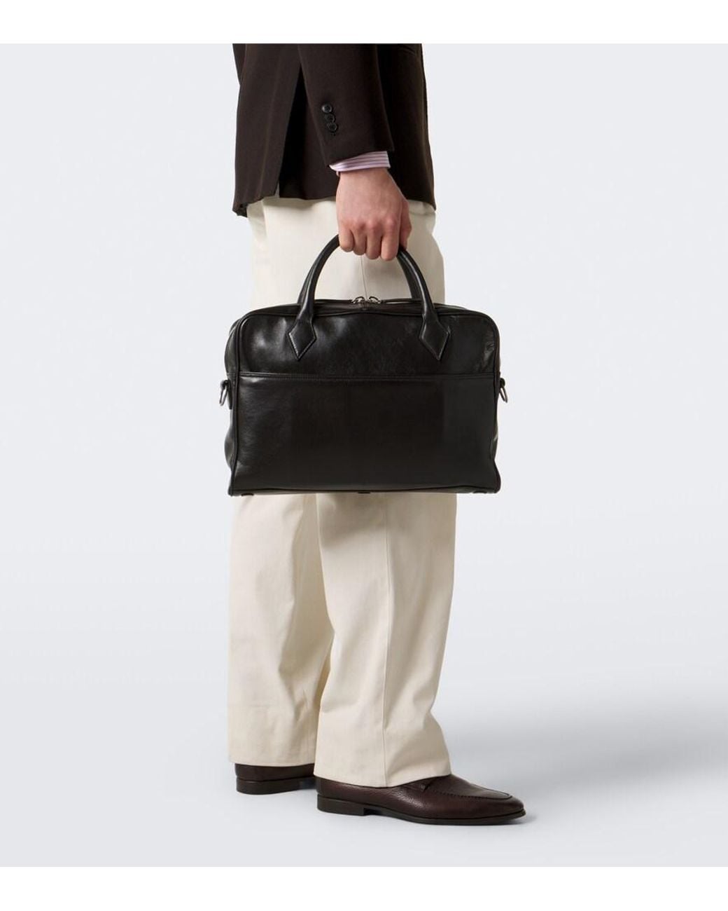 Metier Black Closer Slim Leather Briefcase for men