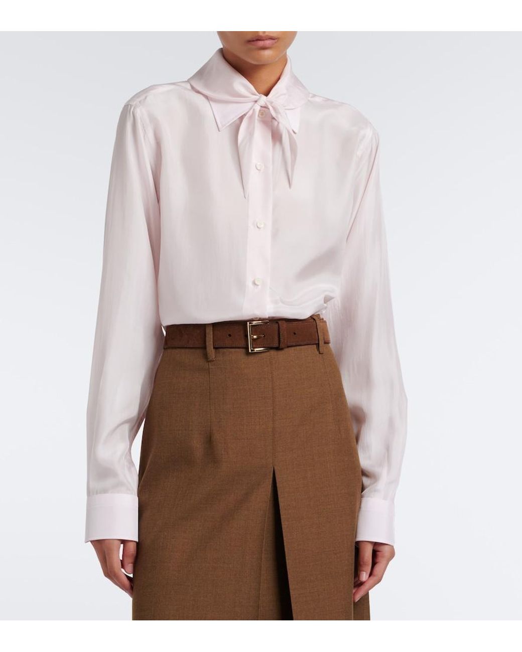 Prada Pink Tie-Neck Silk Poplin Shirt
