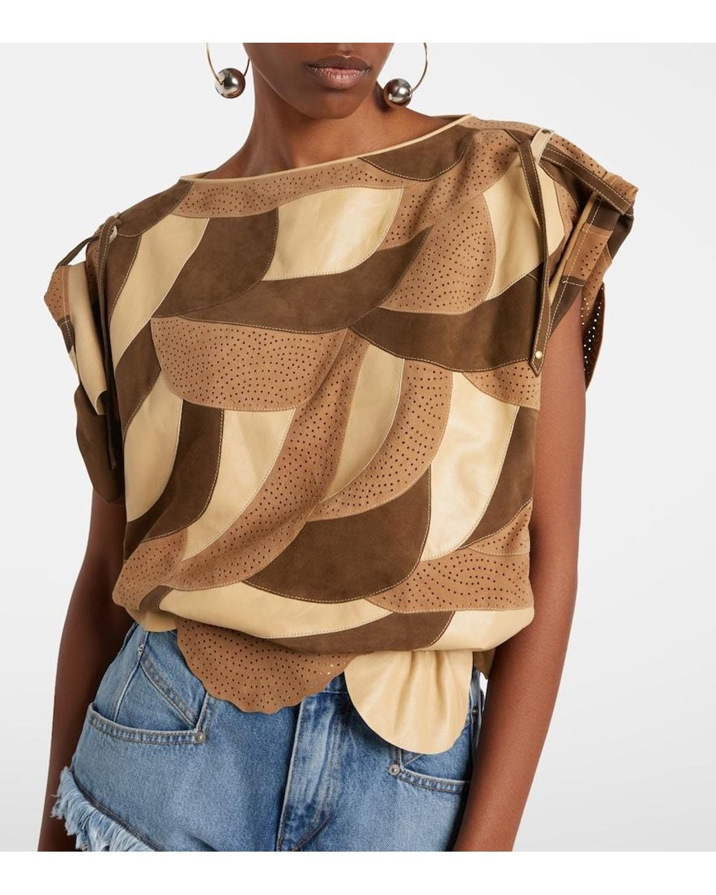 Isabel Marant Brown Dalmy Perforated Suede Top