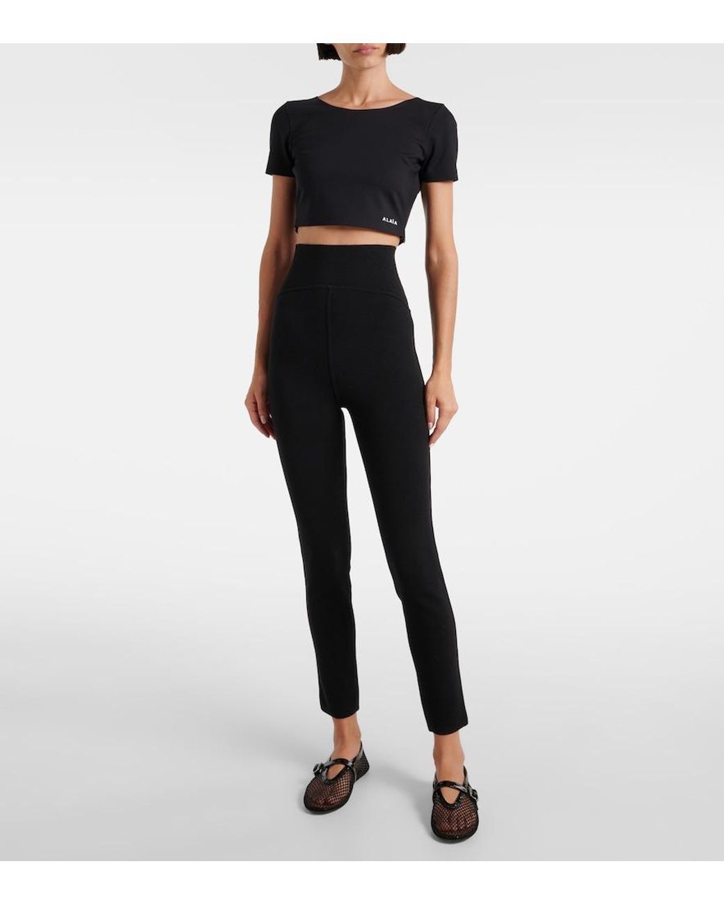 Alaïa Black High-Rise Wool-Blend Leggings