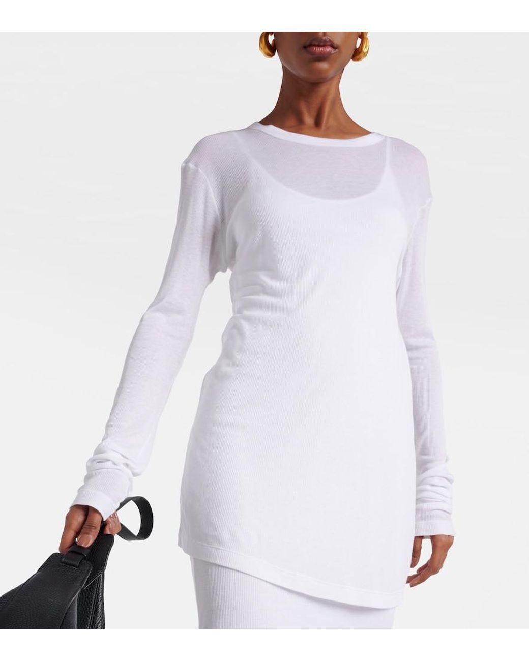 Khaite White Morton Ribbed-Knit Top