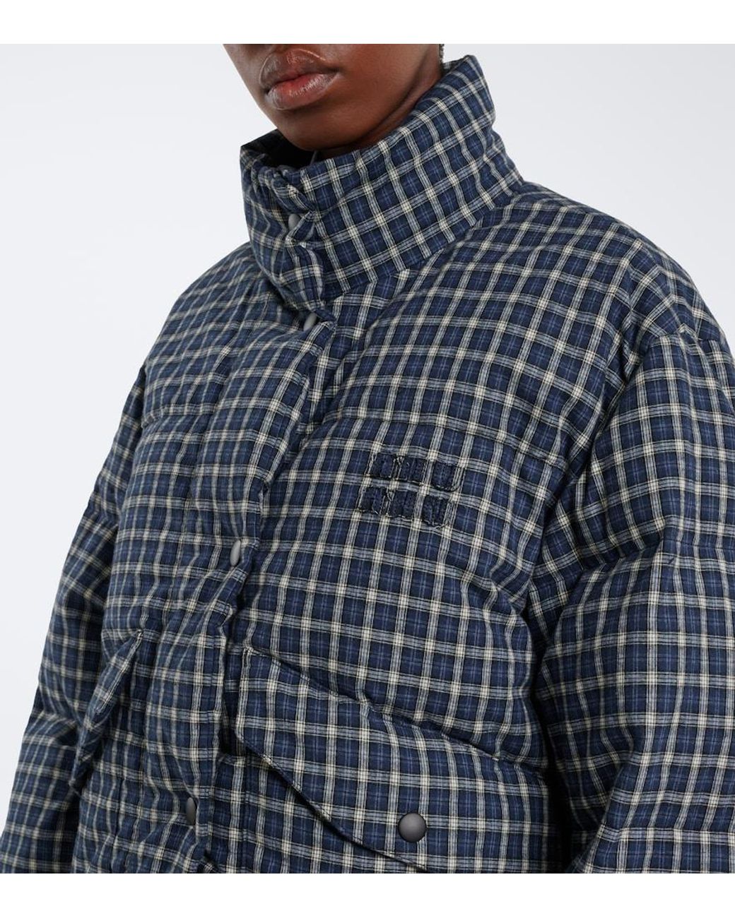 Miu Miu Blue Reversible Cotton Flannel Down Jacket