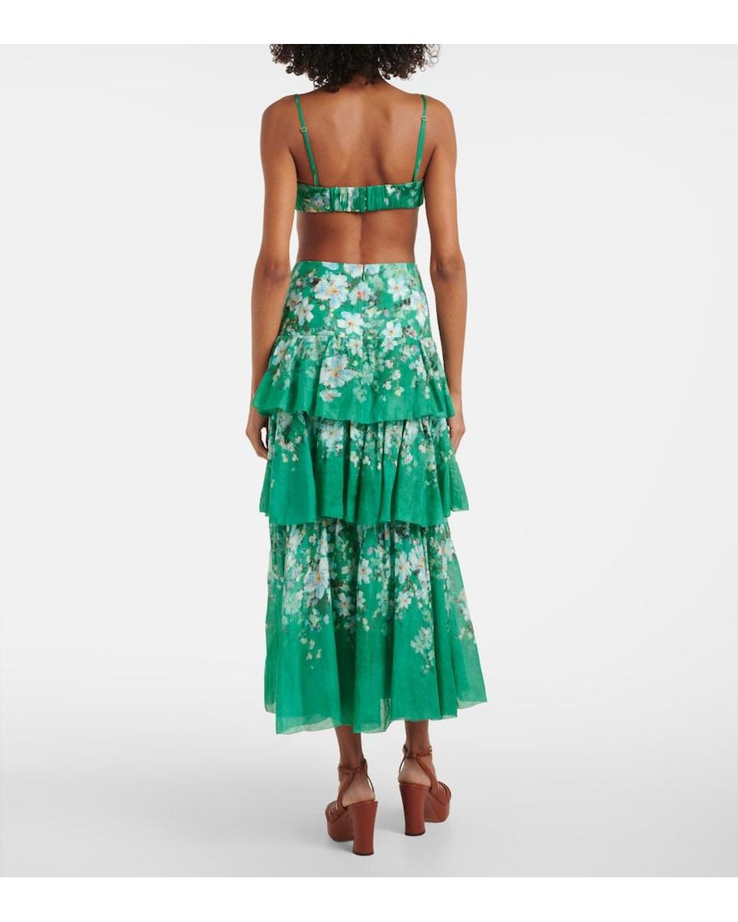 Zimmermann Green Everley Draped Bow-Detail Ramie Bralette