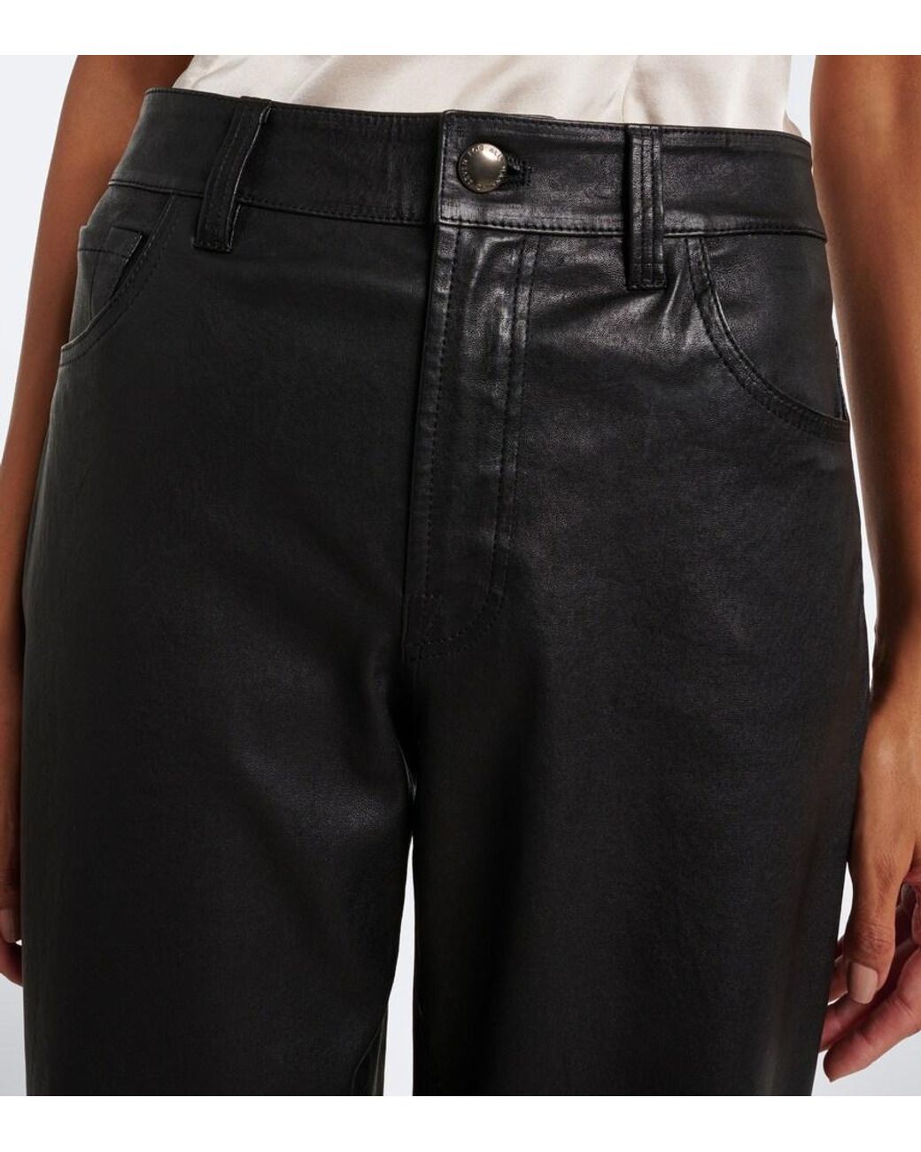 7 For All Mankind Black Stovepipe Leather Straight Pants