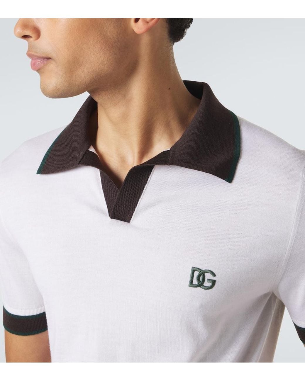 Dolce & Gabbana White Dg Wool And Silk Polo Shirt for men