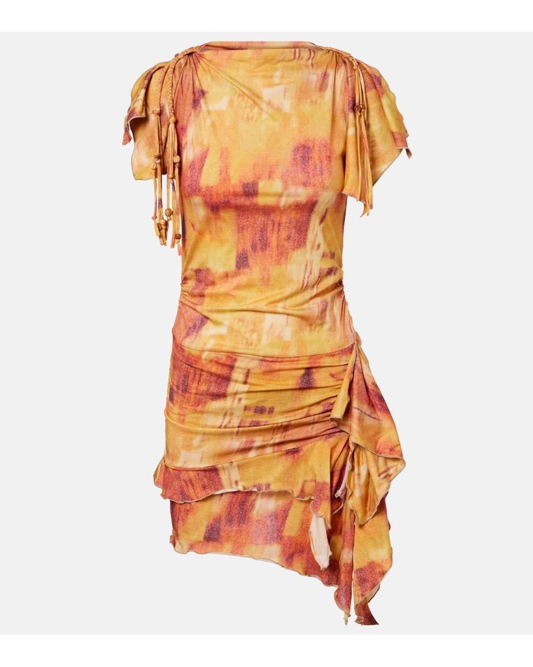 Isabel Marant Orange Janick Printed Ruffled Cotton Minidress
