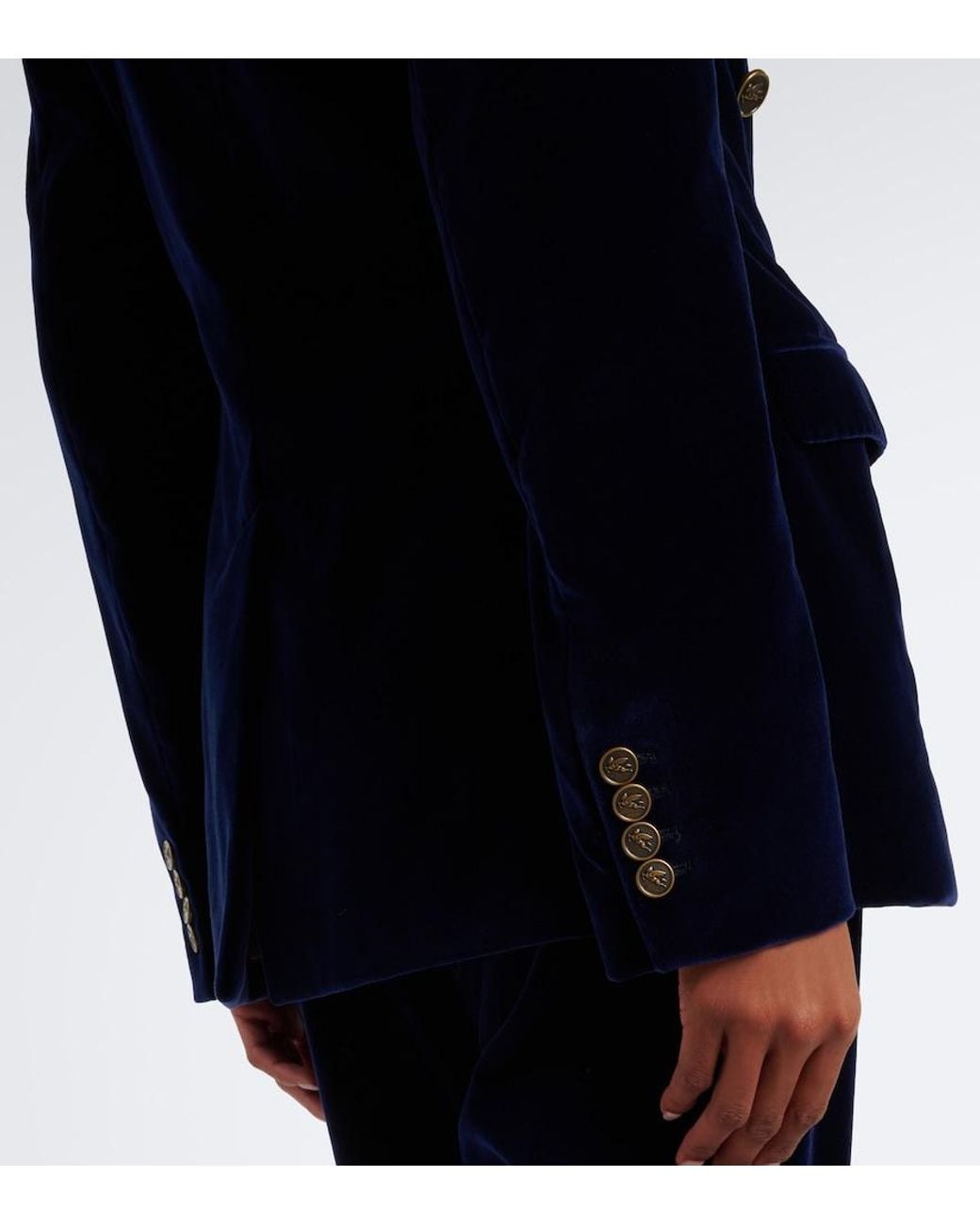 Etro Blue Double-Breasted Cotton Velvet Blazer