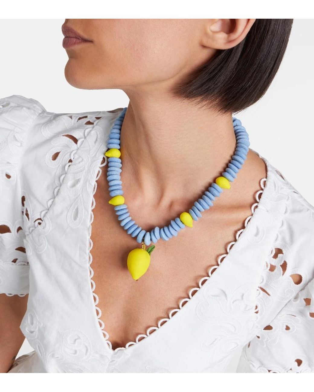 Jennifer Behr Blue Citron Beaded Necklace