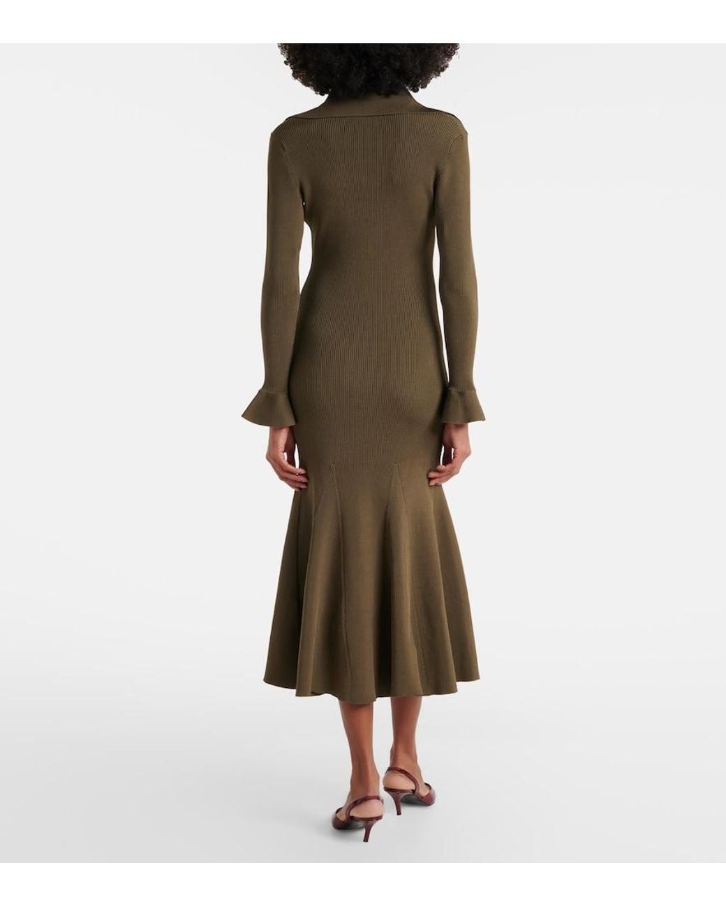 Self-Portrait Natural Ribbed-Knit Midi Dress