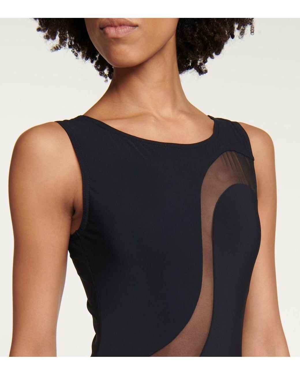 Karla Colletto Black Mesh-Trimmed Swimsuit