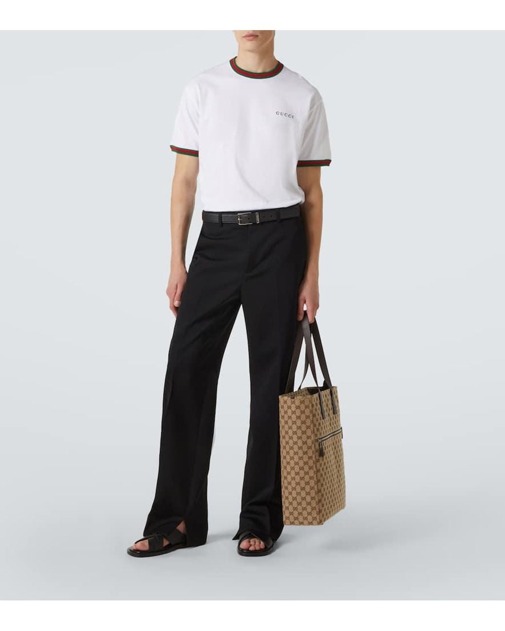 Camiseta De Punto De Algodón Con Bordado, Talla Gucci de hombre de color White