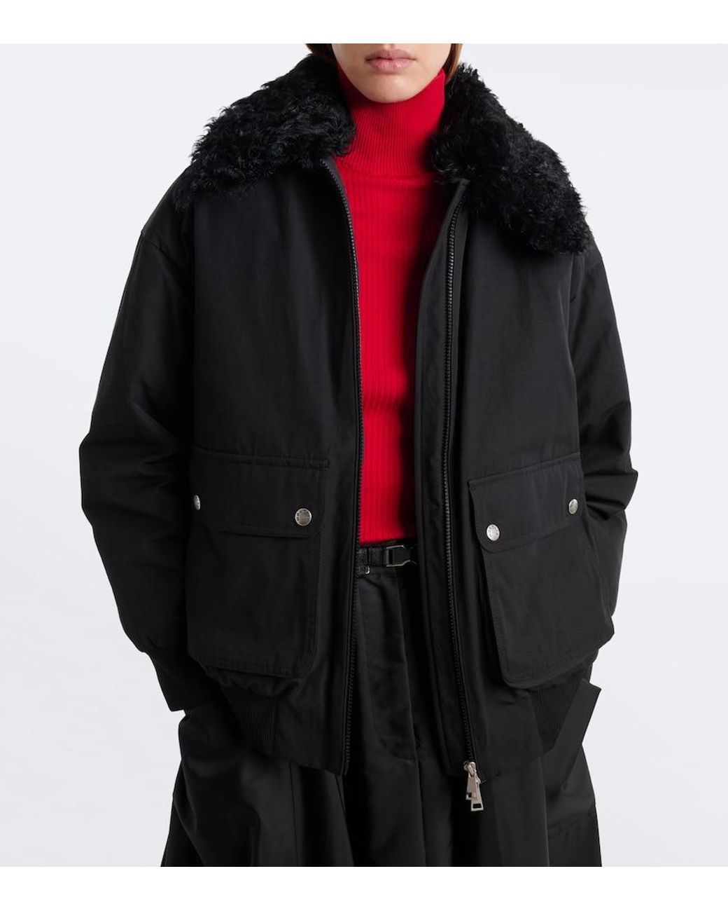 Moncler Black Rougequeue Shearling-Trimmed Down Jacket