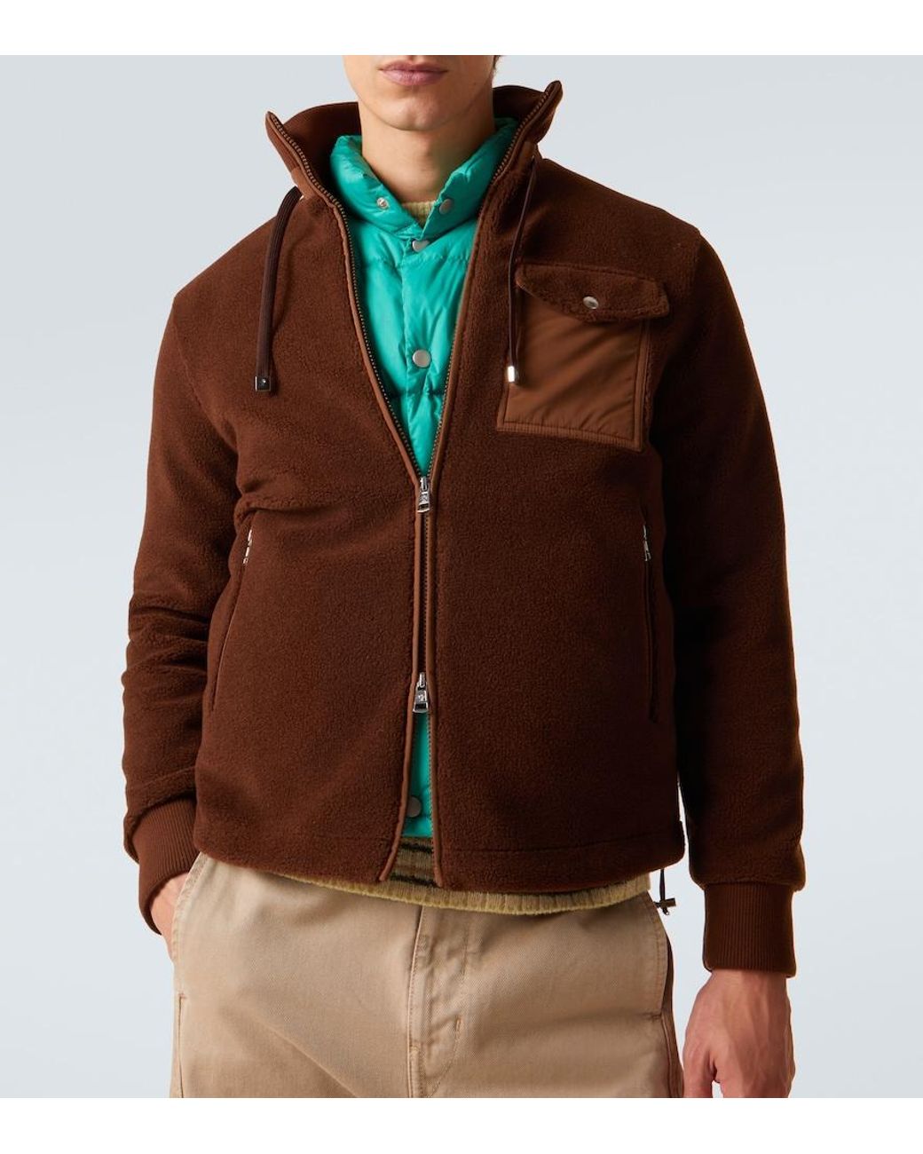 Moncler Brown Down-Paneled Teddy Cardigan for men