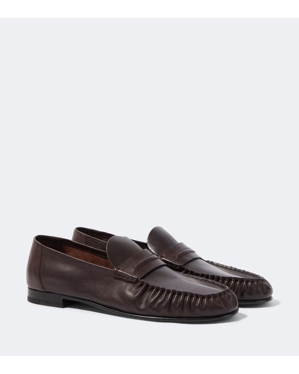 The Row Brown Theo Leather Penny Loafers for men