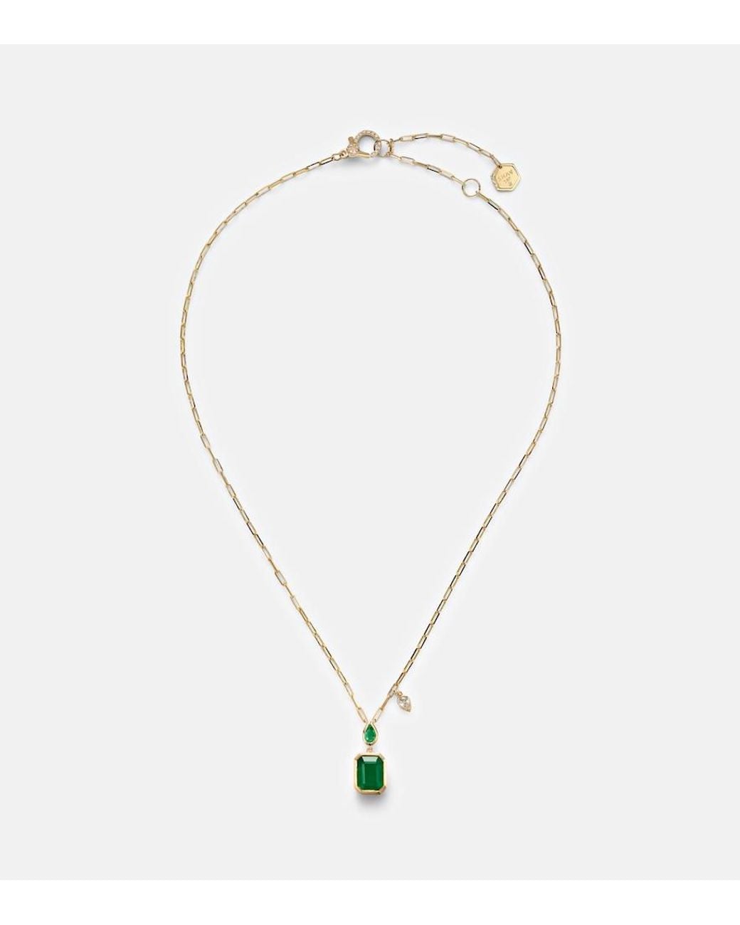 SHAY Metallic 18Kt Pendant Necklace With Emeralds And Diamond