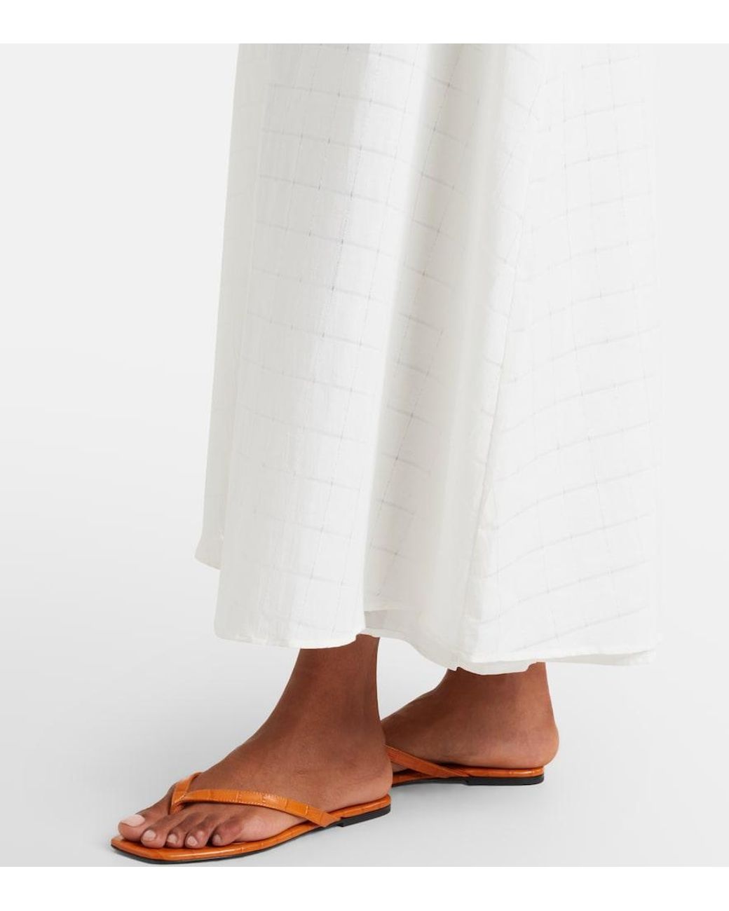 Asceno White Melfi Checked Linen And Cotton Maxi Dress