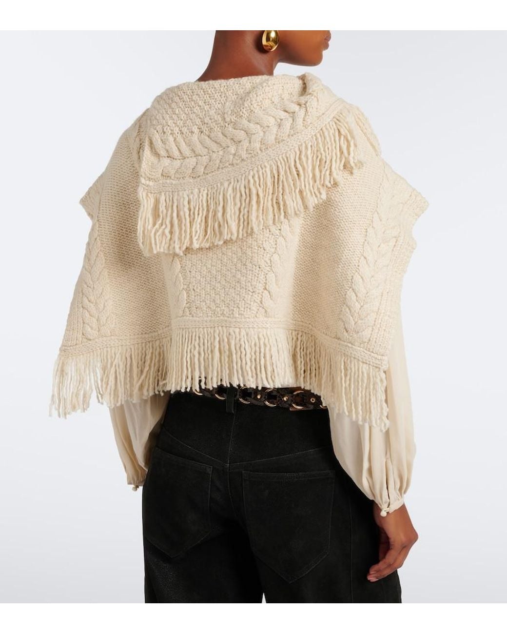 Isabel Marant Natural Kacie Cable-Knit Wool-Blend Poncho