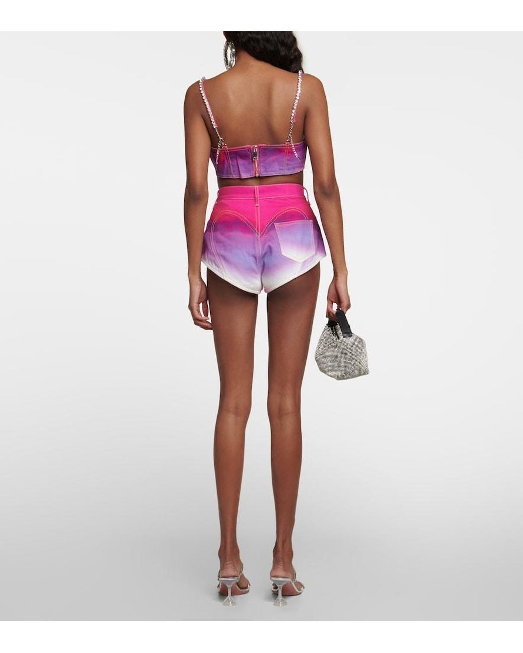Area Pink Cropped Embellished Ombre Denim Top
