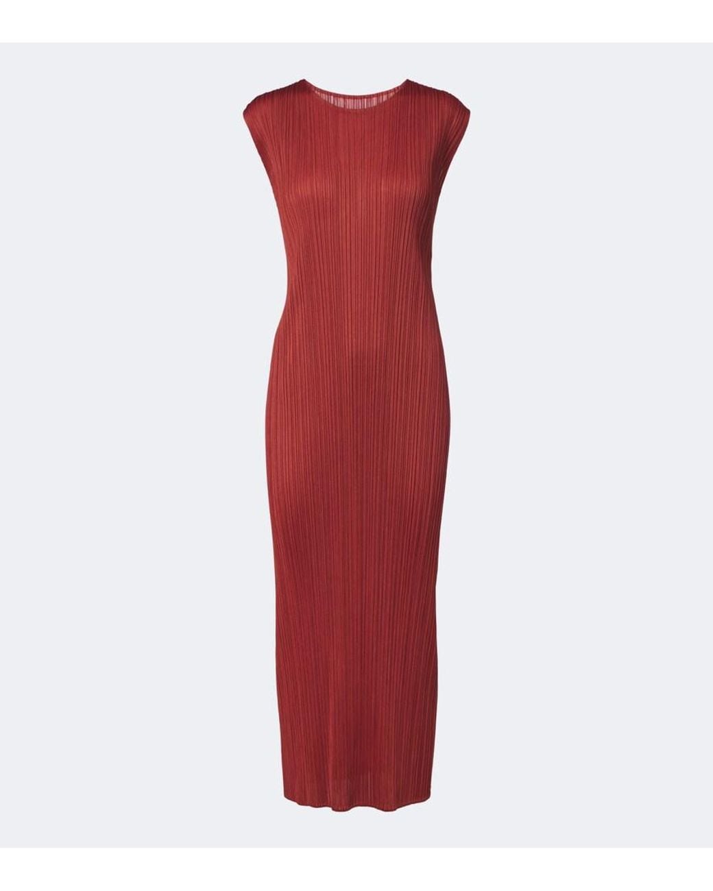Pleats Please Issey Miyake Red Monthly Colors: September Pleated Midi Dress