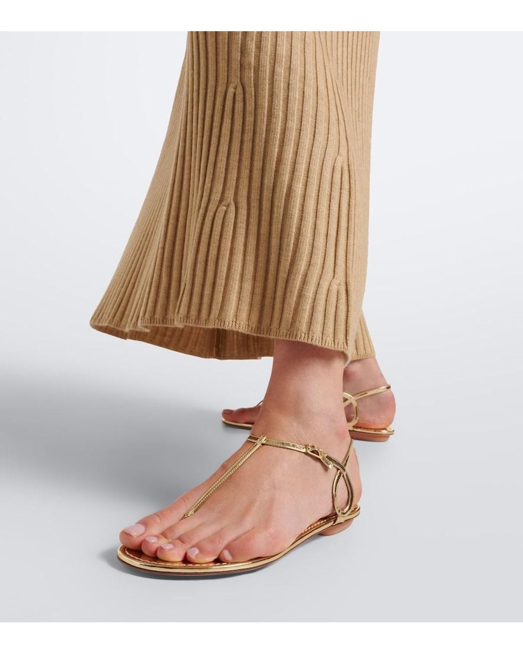 Aquazzura Natural Almost Bare Metallic Leather Thong Sandals