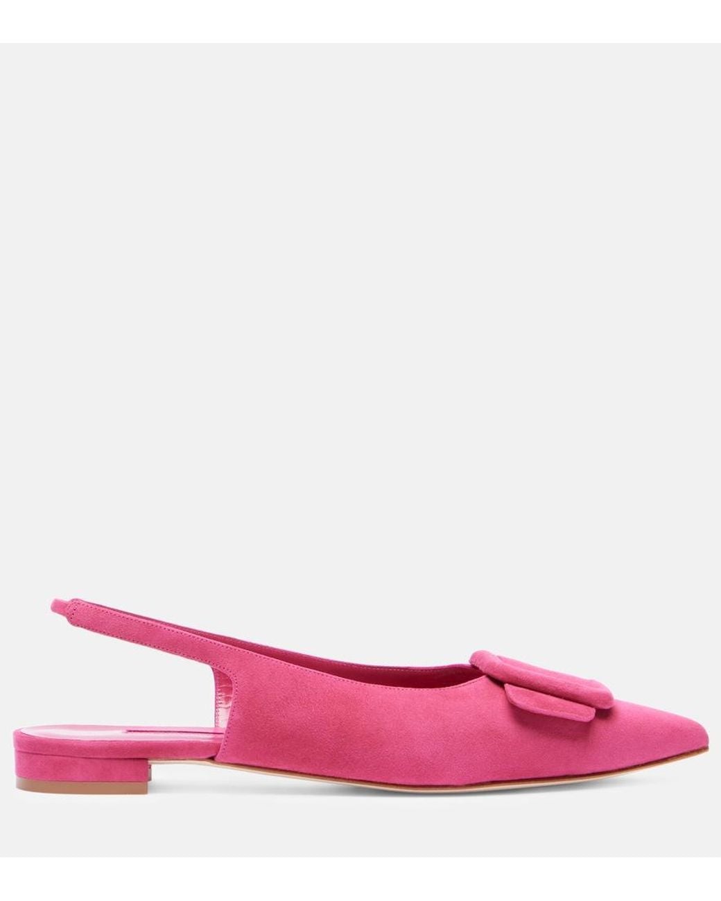 Manolo Blahnik Pink Maylura Suede Slingback Flats