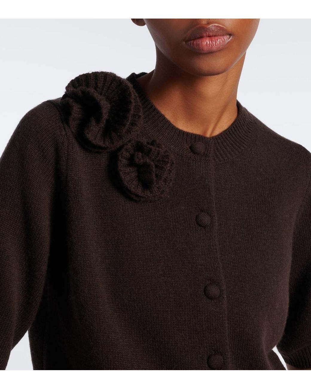 Jardin Des Orangers Black Floral-Applique Wool And Cashmere Cardigan