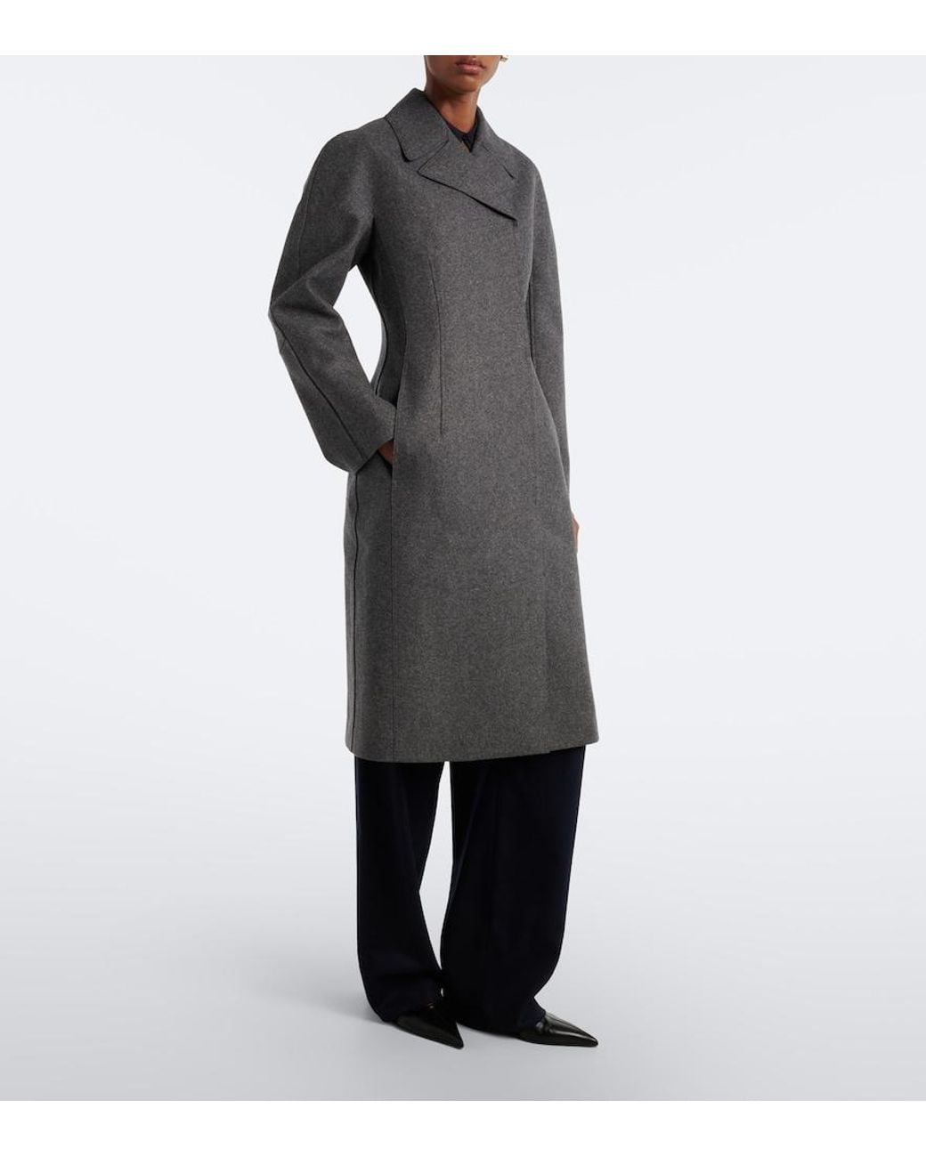 Jil Sander Gray Double-Breasted Virgin Wool Coat