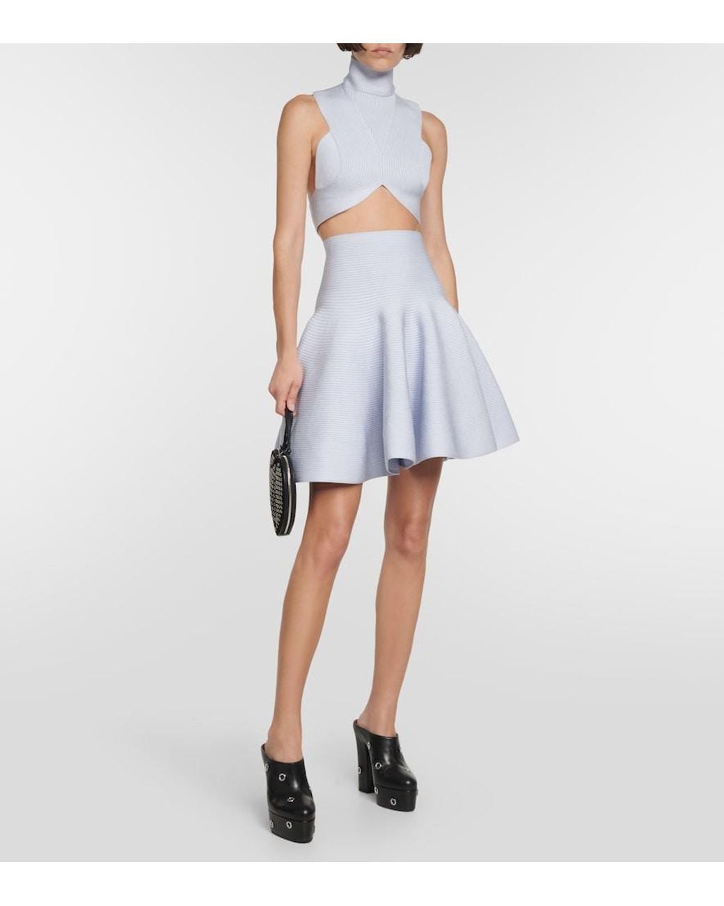 Alaïa Blue Alaia Ribbed-knit Crop Top