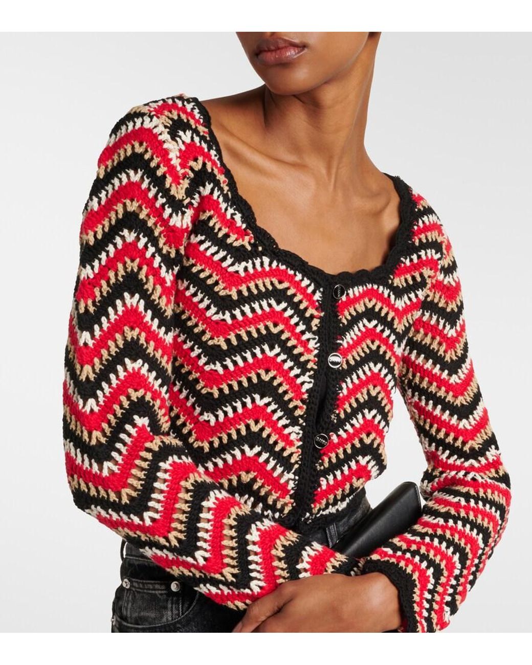 Ganni Red Crochet Cotton Cardigan
