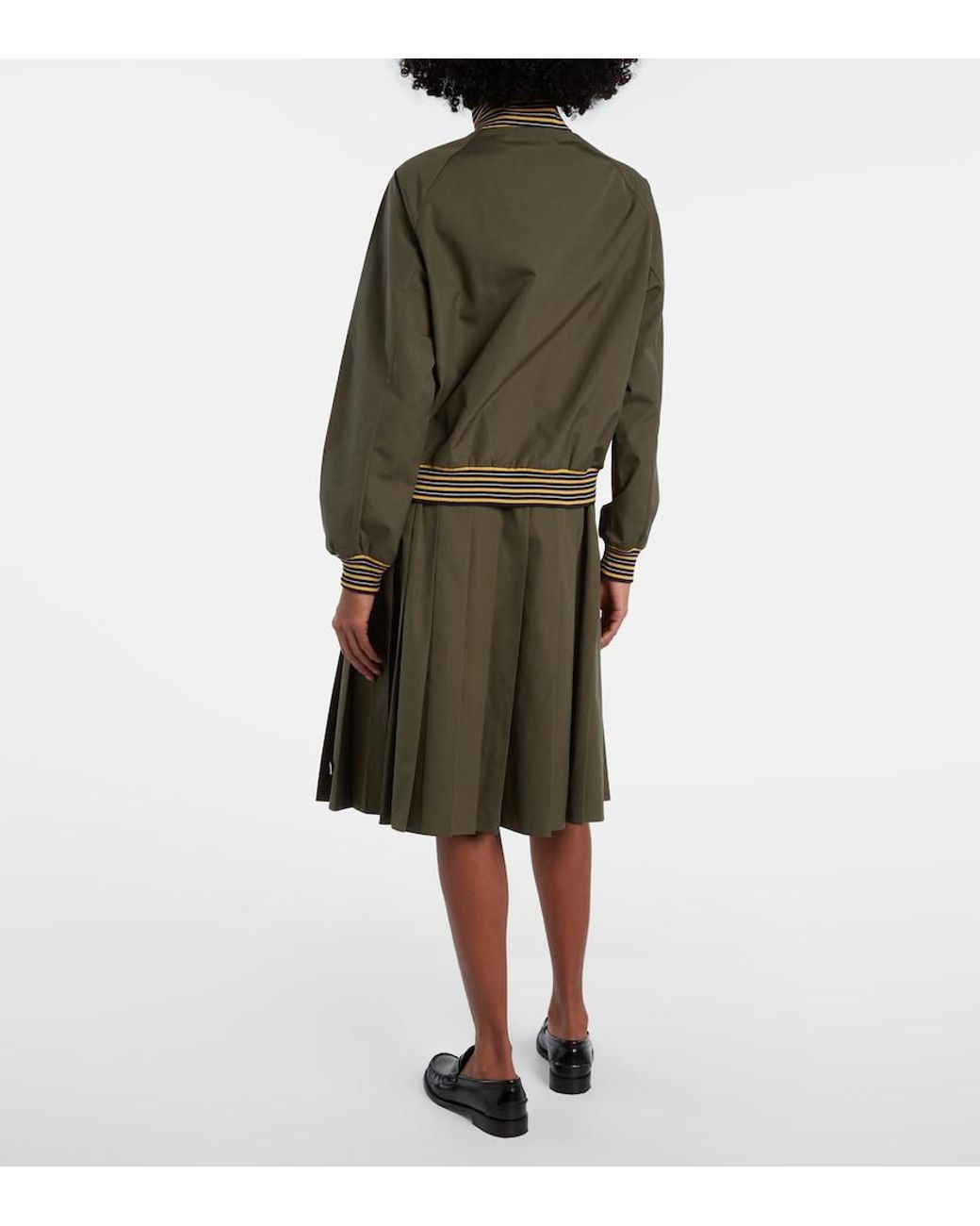 Prada Green Pleated Poplin Midi Skirt