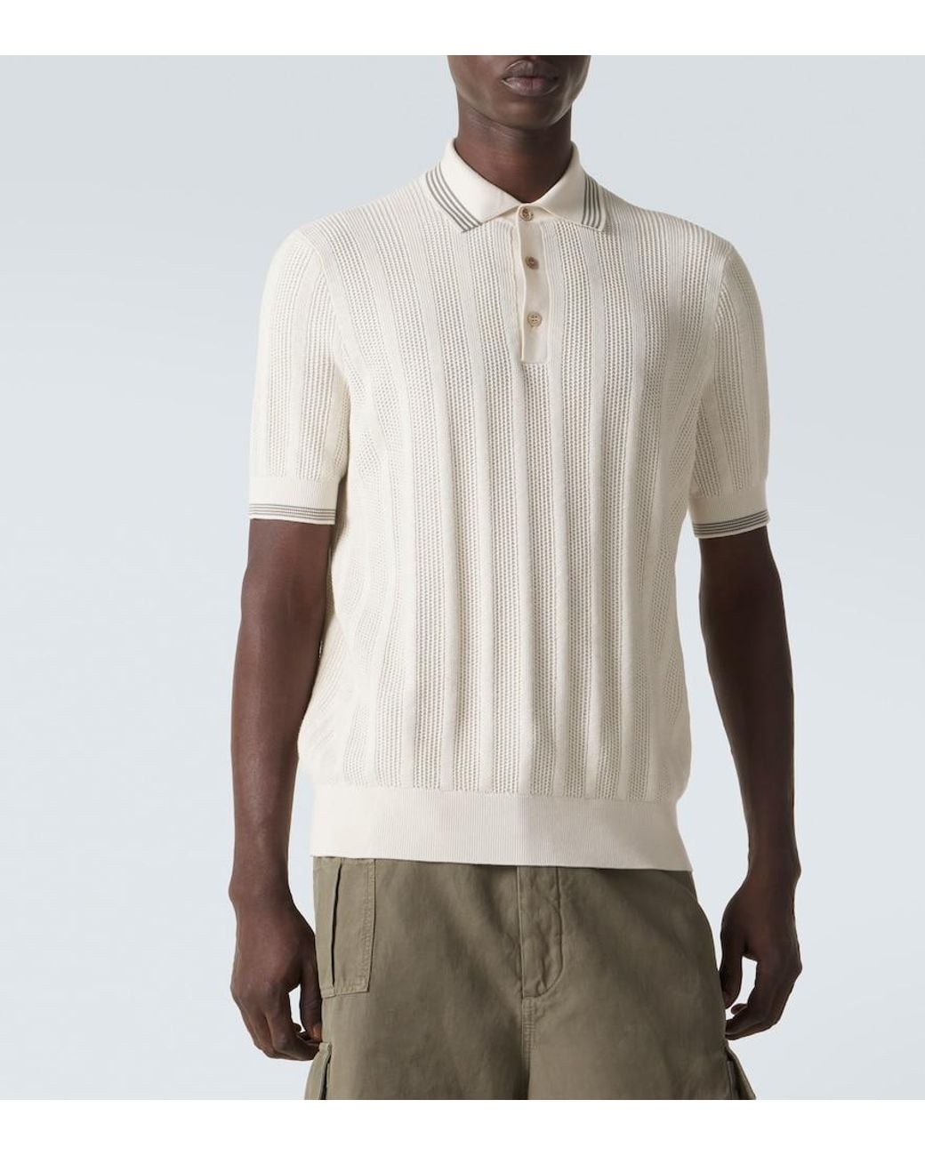 Brunello Cucinelli Ribbed-Knit Cotton Polo Shirt in White for Men