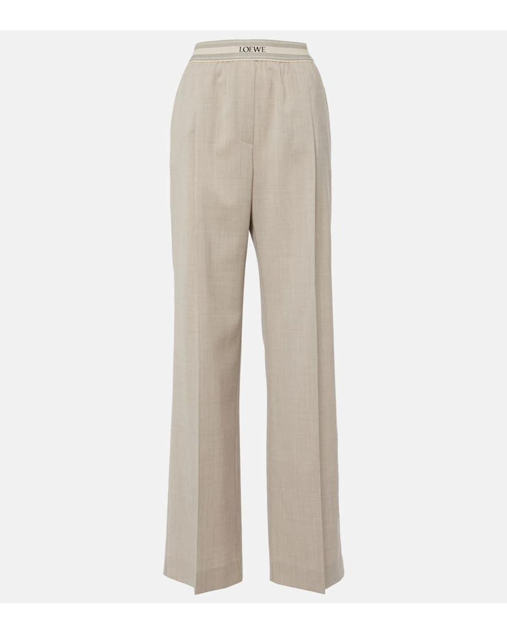 ☆関税込☆【LOEWE】 Logo wool palazzo pants Loewe Logo Wool Palazzo Pants in Natural | Lyst