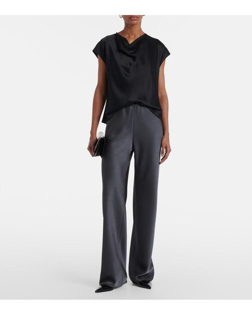 Vince Gray High-Rise Satin Straight Pants