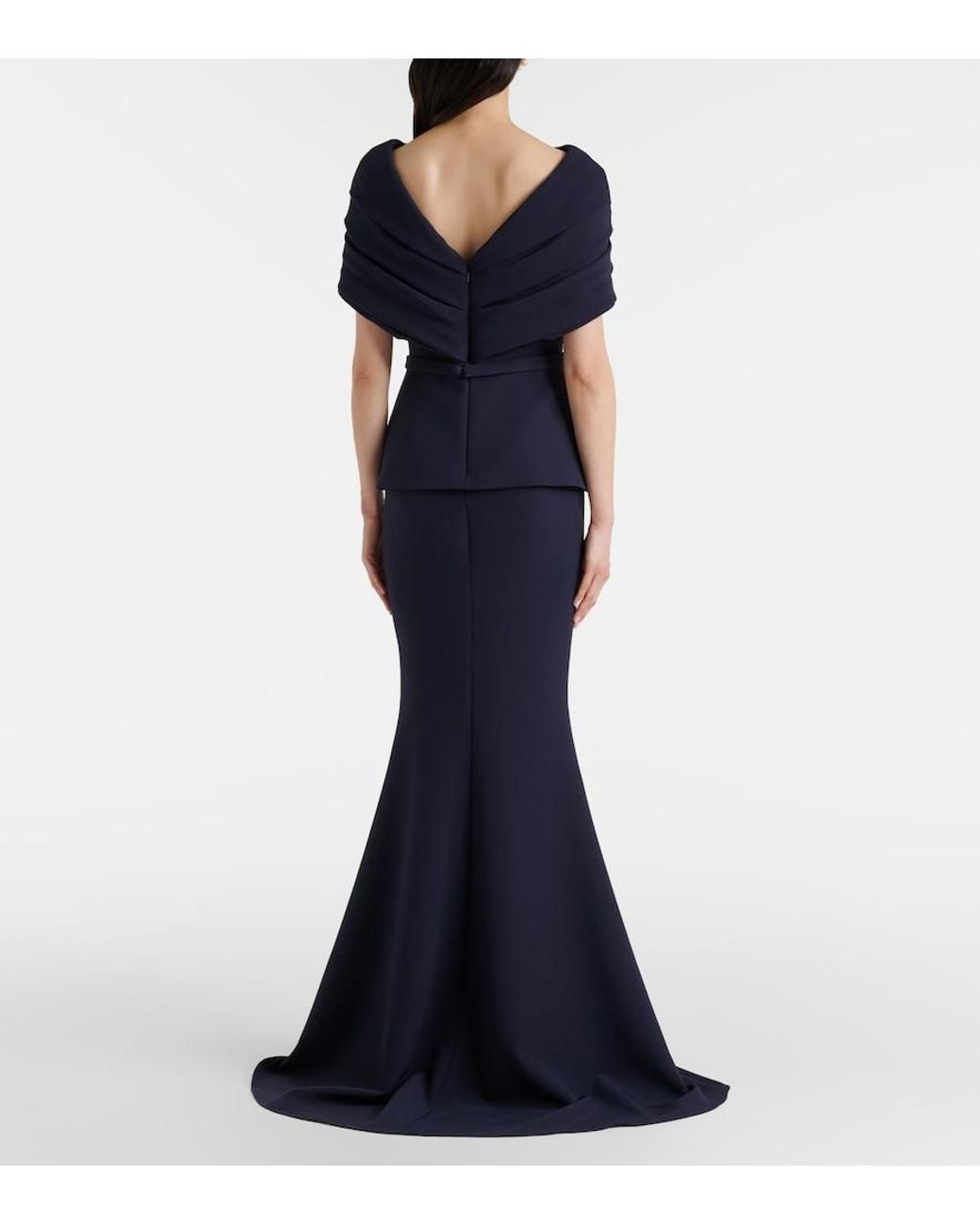 Safiyaa Blue Loura Off-Shoulder Crepe Gown