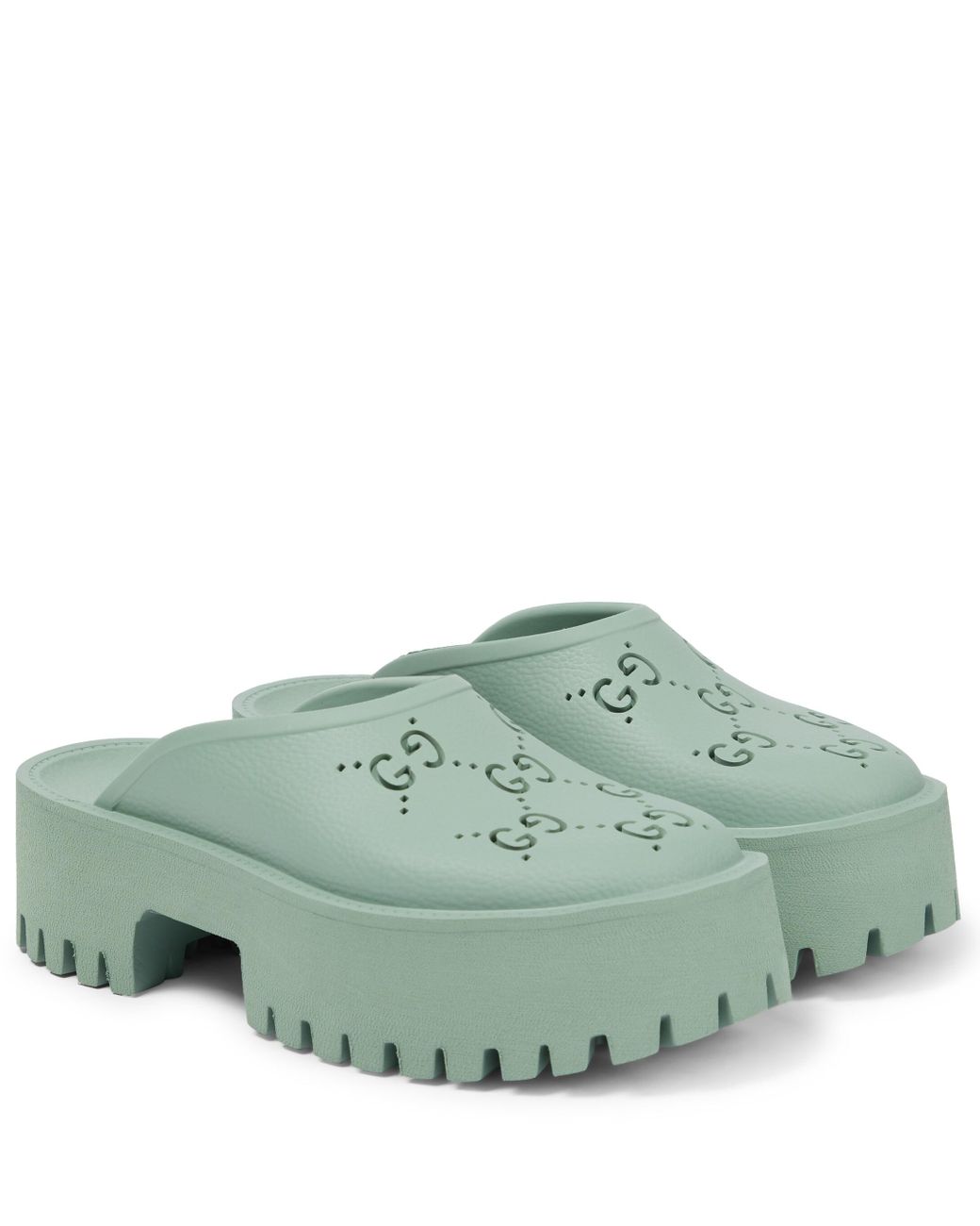 Mules a plateforme en caoutchouc GG Gucci en coloris Vert | Lyst