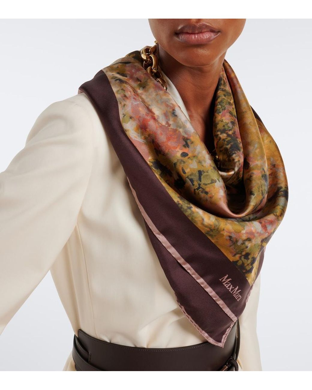 Max Mara Metallic Printed Silk Twill Scarf