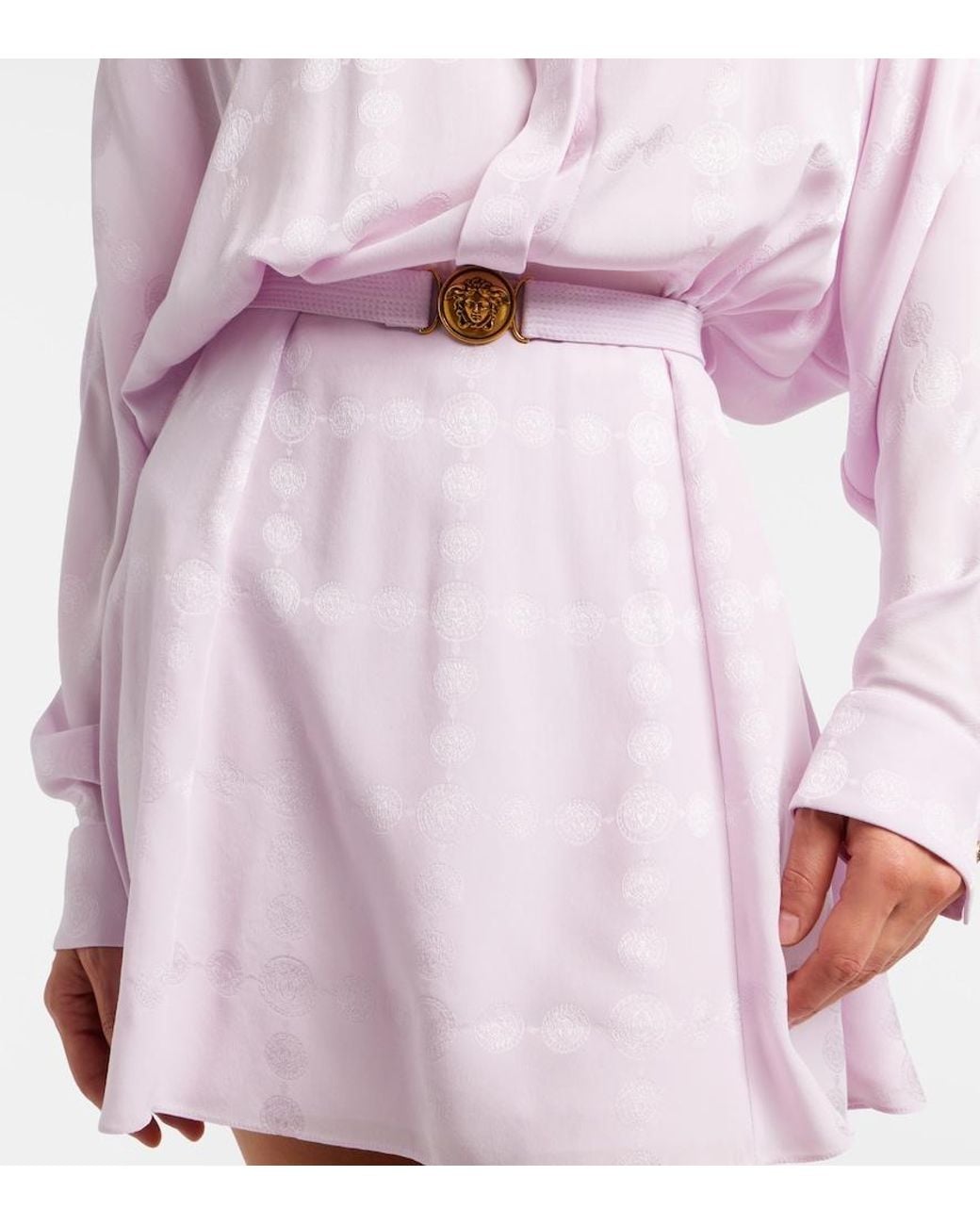 Versace Pink Medusa Silk Crepe Satin Shirt Dress
